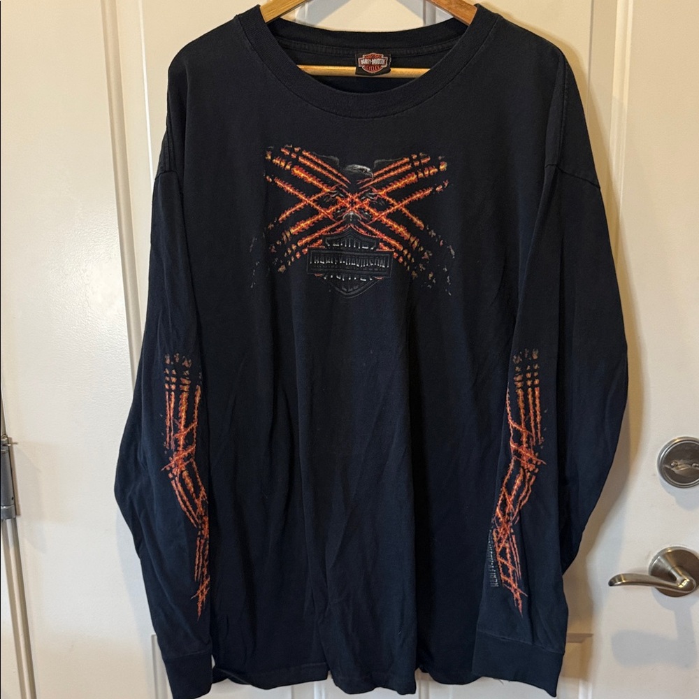 Harley Davidson Black and Orange Graphic Long Sleeve Tee